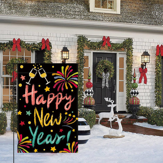 Happy New Year Garden Flag - Yard Lawn Front Porch Seasonal Holiday Decor