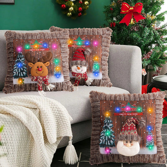 LED Light Up Christmas Pillow Cover - Sofa Couch Bedroom Xmas Decor