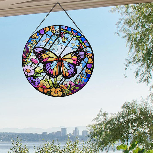 Stained Glass Butterfly Hanging Suncatcher - Colorful Prism Ornament For Home Window Wall Hanging Decoration