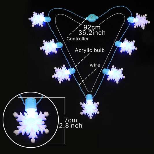 LED Light Up Christmas Snowflake Necklace - Xmas Party Kids Wearable Accessory