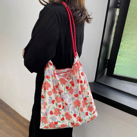 Retro Floral Pattern Tote Handbag - Daily Shopping Beach Travel Shoulder Bag