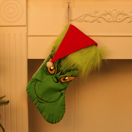 Light Up Naughty Christmas Stocking - Fireplace Xmas Tree Holiday Hanging Decor