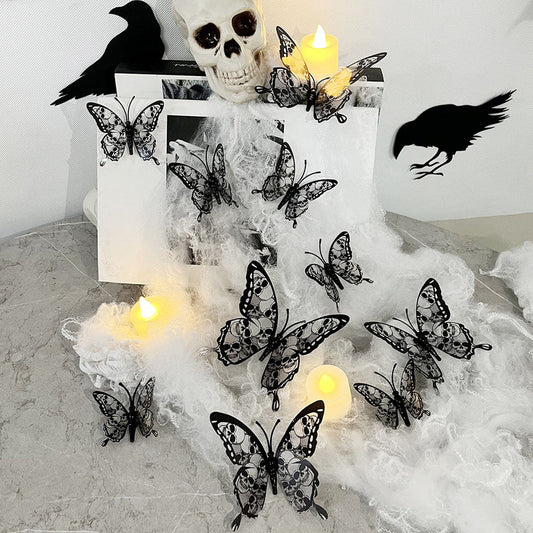 Halloween Skull Butterfly Decoration - 12 Pcs, Home Window Tabletop Halloween Party Decor