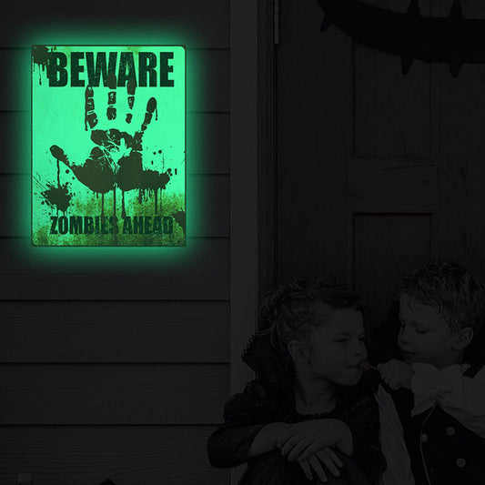 Halloween Glow in the Dark Warning Sign Sticker - Set of 2, Outdoor Halloween Wall Decor