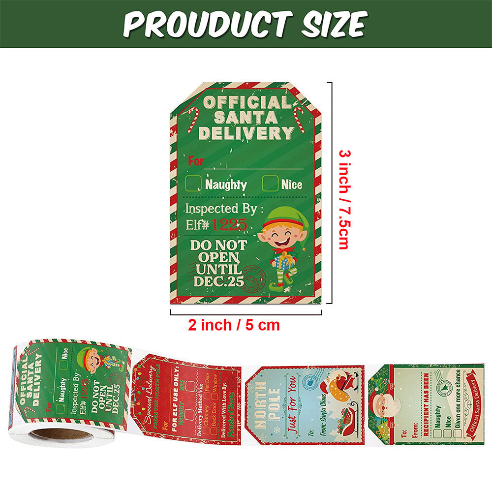 200 Pcs - Vintage Self-Adhesive Christmas Gift Tag - Holiday Present Wrapping Label Accessory