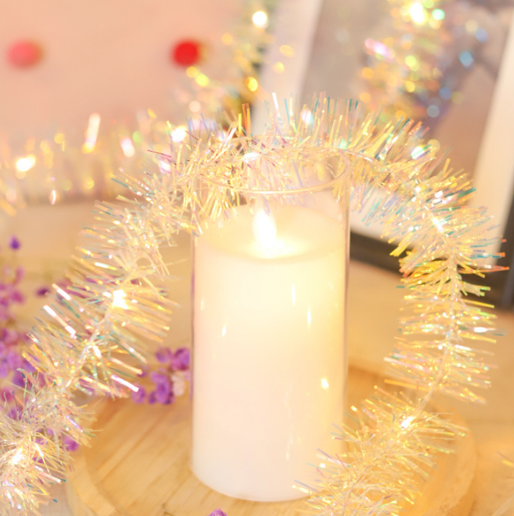 Battery-Powered Iridescent Christmas Tinsel Garland LED Lights - 16.4ft, Mantel & Tree Holiday Decor
