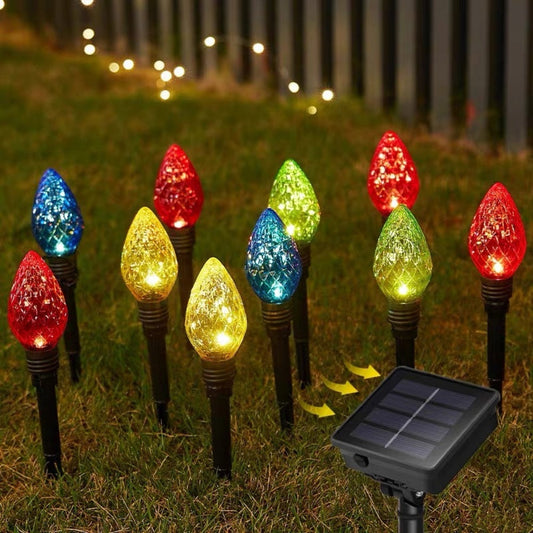 Solar Powered LED Christmas Bulb Stake Lights - Weatherproof Lawn & Flower Bed Lighting