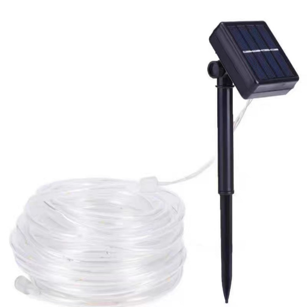 Solar Powered Warm White LED Rope String Light - Weatherproof Yard Garden Patio Backyard Outdoor Holiday Party Decor Lighting