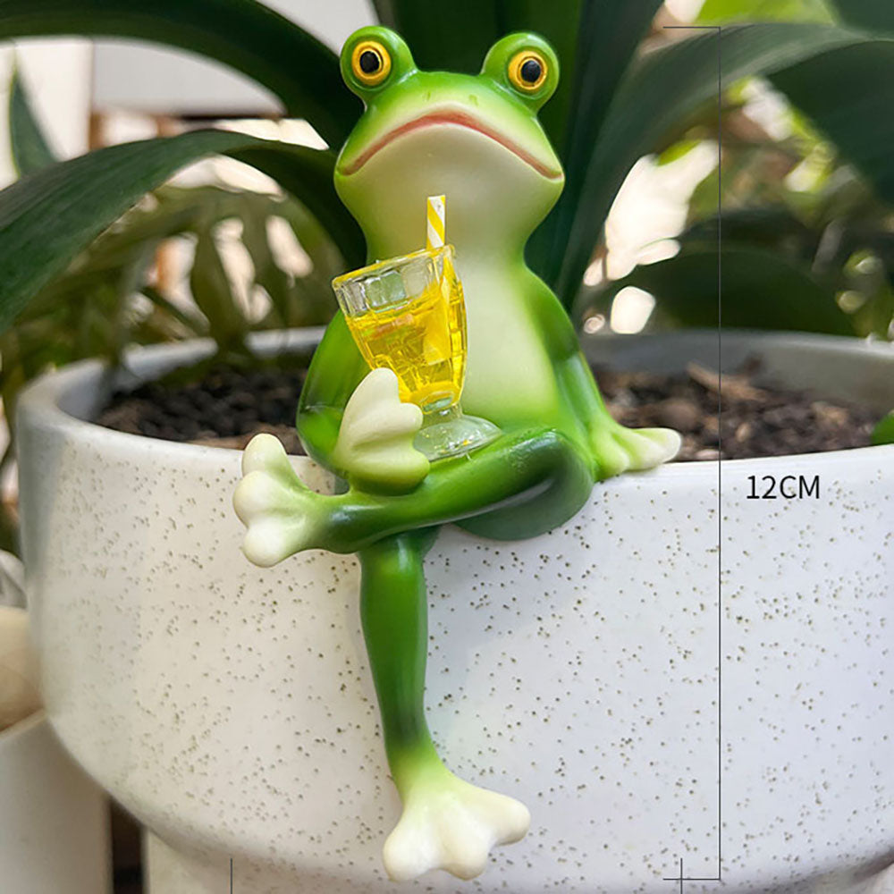Whimsical Weatherproof Resin Frog Pot Hugger - Planter & Flower Bed Decor