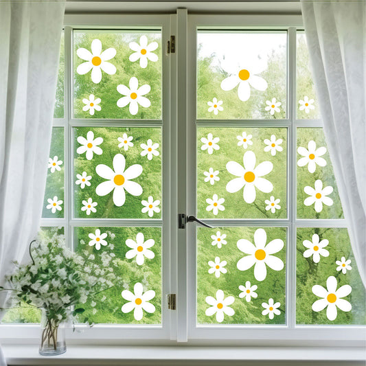 72 Pcs White Daisy Flower Window Clings - Home Glass Window Decor