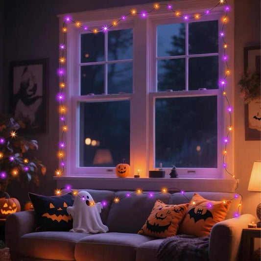 Battery Powered Halloween LED Copper Wire String Lights - 39 Ft, Spooky Fairy Light Decor