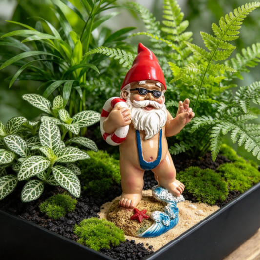Funny Resin Swimsuit Beach Santa Garden Figurine with Lifebuoy - 5.3-Inch, Festive Outdoor Lawn Patio Nautical Decor Statue