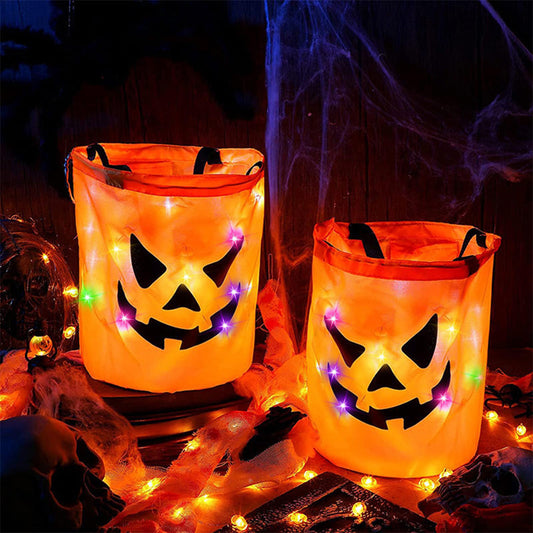 LED Light Up Pumpkin Candy Bag - Halloween Trick or Treat Party Kids Candy Storage Pouch