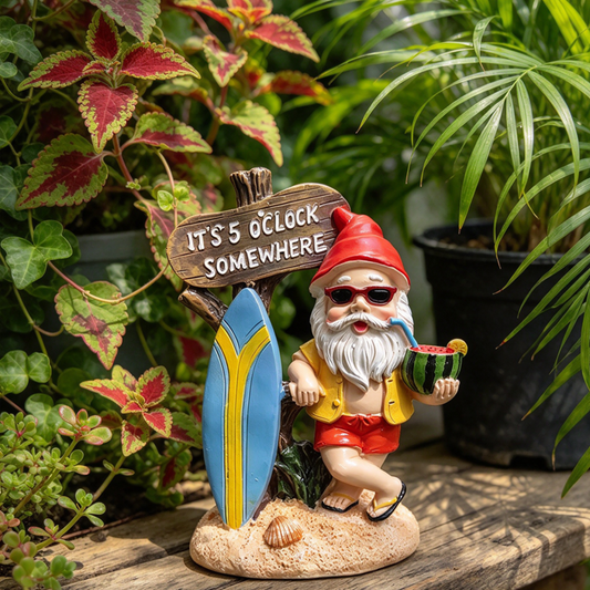 Funny Resin Beach Santa Garden Figurine with Surfboard - 5.9-Inch, Festive Outdoor Lawn Patio Decor Statue