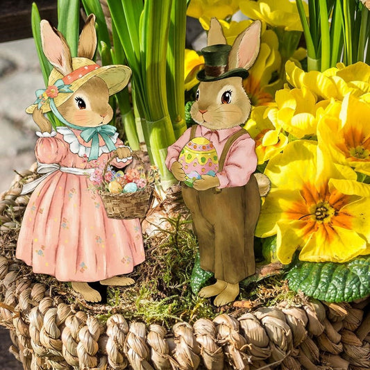 Adorable Bunny Garden Yard Stakes - Set of 2, 10-Inch, Flower Bed & Lawn Outdoor Decor