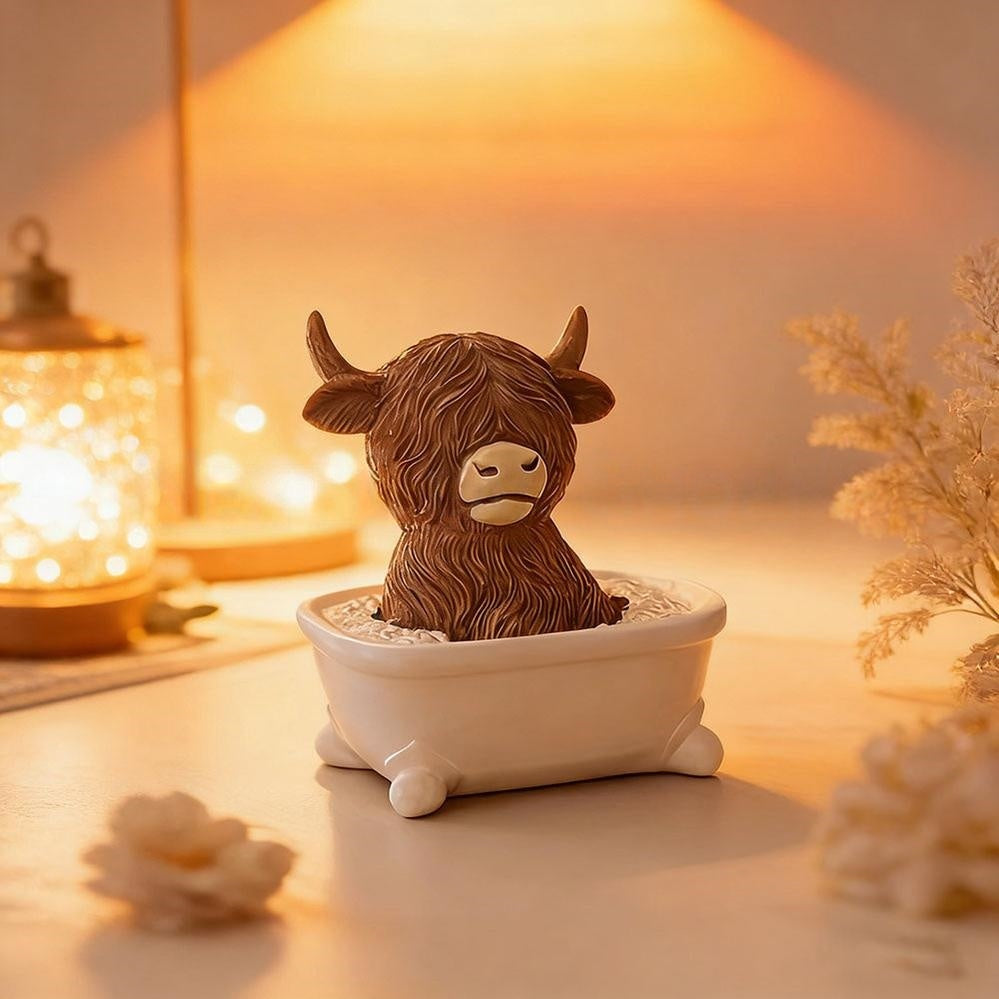 Adorable Resin Highland Cow Bathroom Figurine - Vanity & Counter Restroom Decor