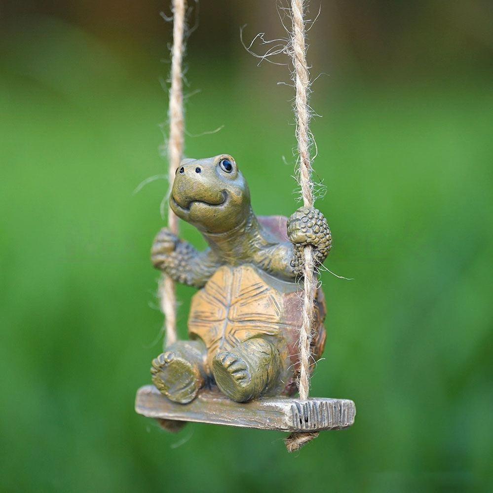 Adorable Resin Swinging Turtle Garden Figurine - Garden Outdoor Decor