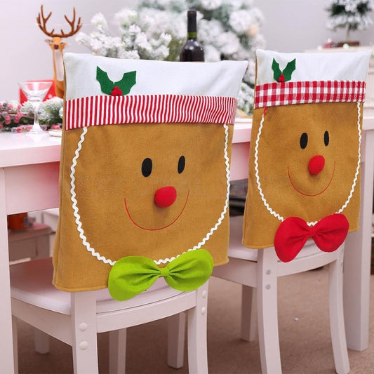 Christmas Themed Gingerbread Man Chair Cover - Festive Dining Room Party Decor