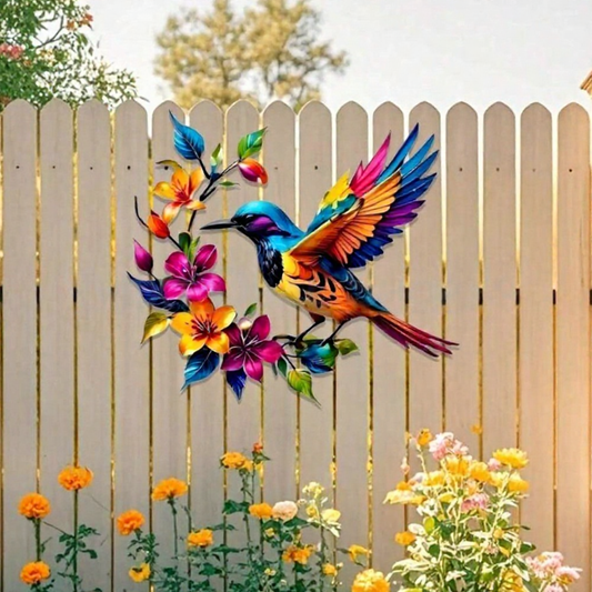 Colorful Metal Hummingbird Wall Decor - 11-Inch, Patio & Indoor Wall Art Decor