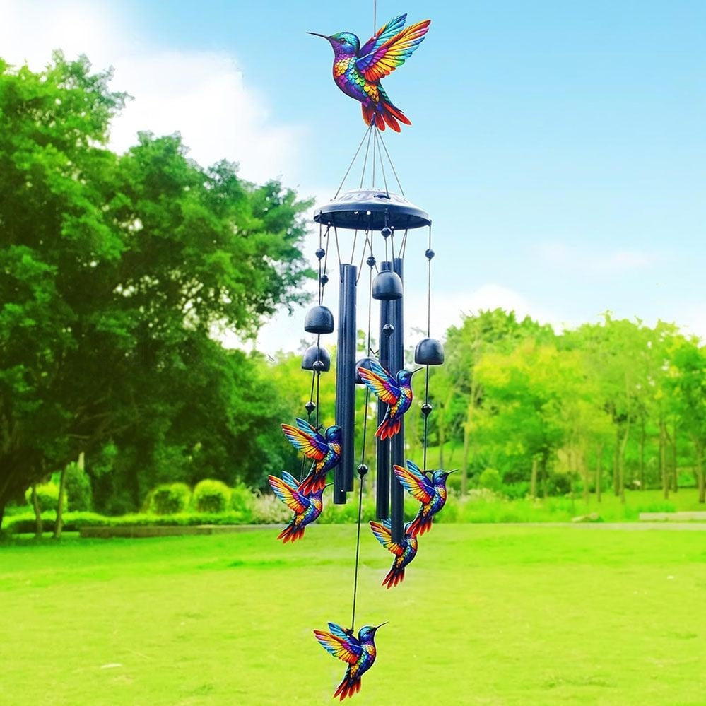 Colorful Metal Hummingbird Wind Chime - Porch & Patio Hanging Decor