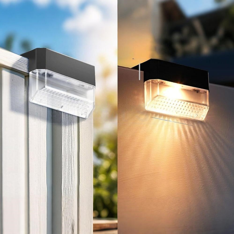 Dazzling Solar Powered 2 Mode LED Fence Light - 4 Pack, Waterproof Outdoor Patio Wall Garden Lighting