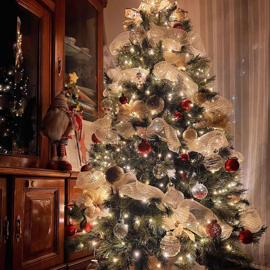 Elegant Christmas Mesh Tree Ribbon - 30 Ft, Festive Holiday Wreath & Tree Decor