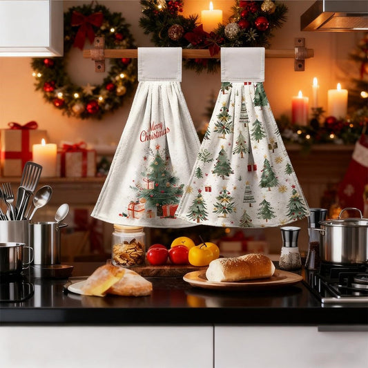 Festive Holiday Print Christmas Kitchen Hand Towels - Set of 2, Kitchen Holiday Decor