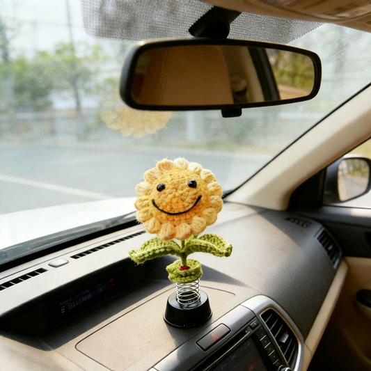 Funny Handmade Sunflower Bobblehead Car Dashboard Ornament - Car Interior Decor