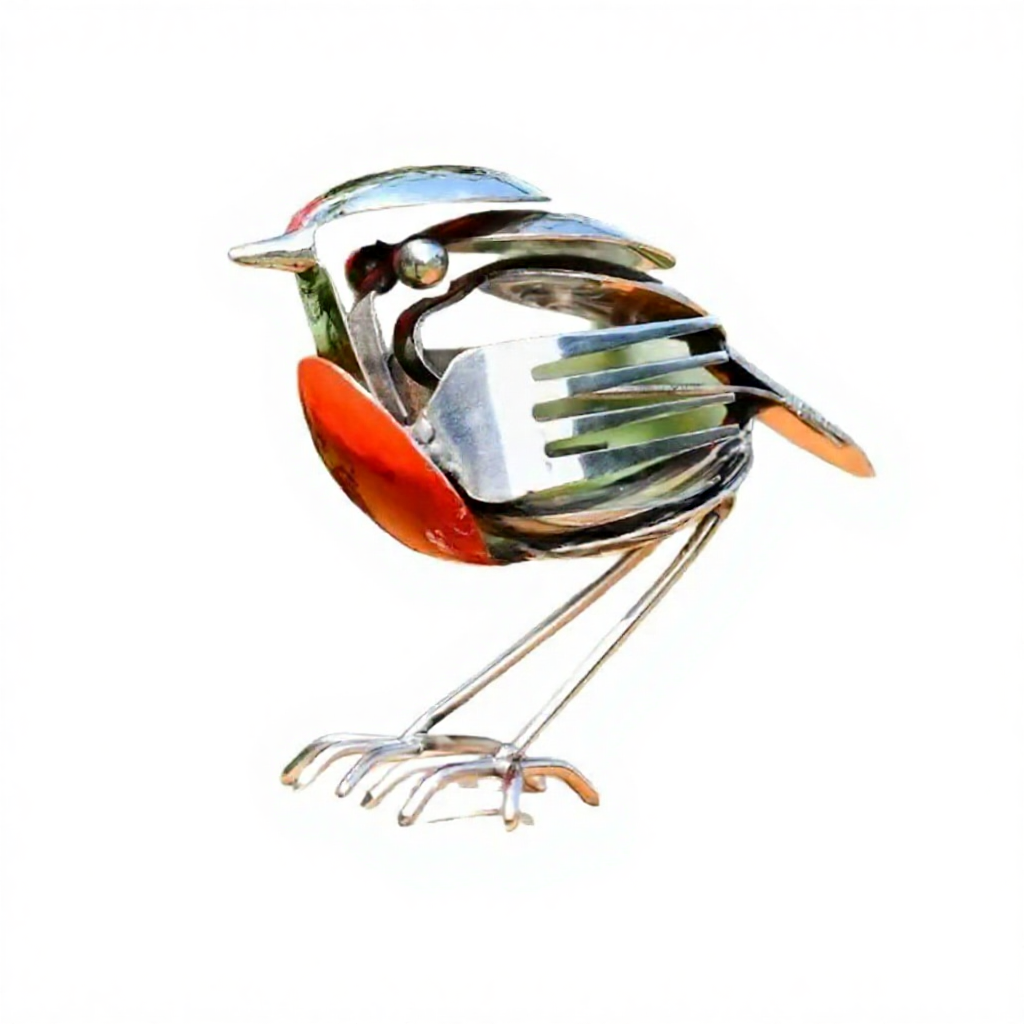Hand-Crafted Scrap Metal Robin Bird Sculpture - Lawn & Patio Garden Decor
