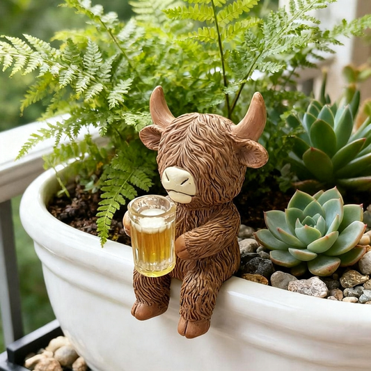 Hand Painted Resin Highland Cow Pot Hugger - Flower Pot & Planter Garden Decor