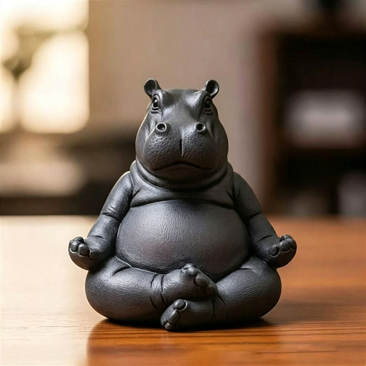 Hand Painted Resin Yoga Pose Hippo Figurine - 3.1-Inch, Tabletop & Lawn Garden Decor