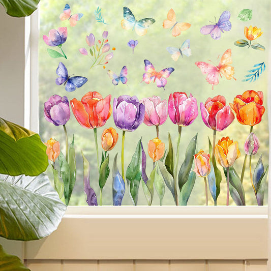 Colorful Tulip & Butterfly Window Clings
