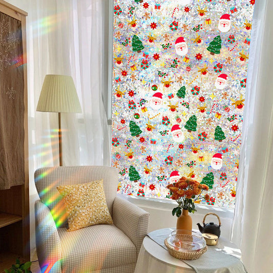 Stained Glass Christmas Window Film - Home Glass Window Holiday Decor