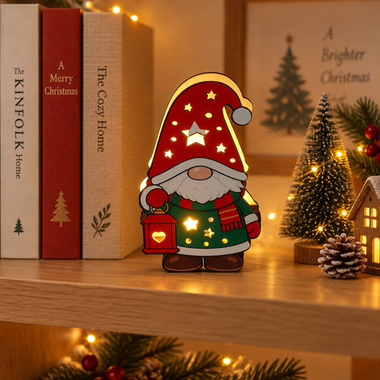 Adorable Christmas Wooden Gnome with LED Lights - Set of 3, Tabletop Holiday Home Mantel Shelf Decoration