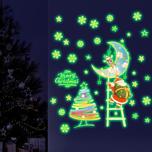 Glow In the Dark Christmas Stickers Set - Window Wall Xmas Decor Decals