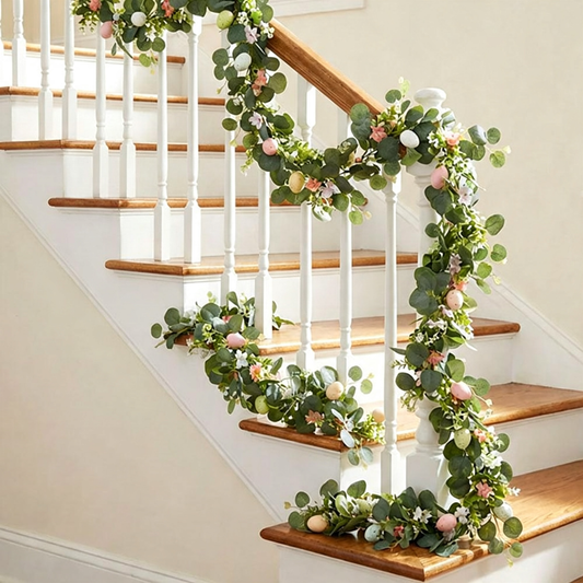Pastel Easter Egg & Eucalyptus Garland - 5.58 ft, Mantel & Door Spring Holiday Decor