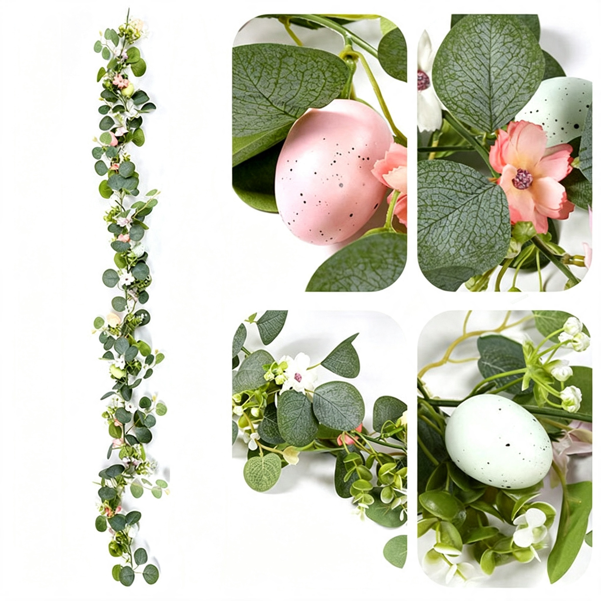 Pastel Easter Egg & Eucalyptus Garland - 5.58 ft, Mantel & Door Spring Holiday Decor