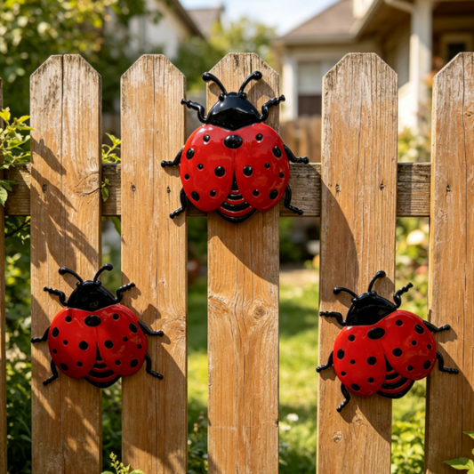 Whimsical Metal Ladybug Garden Wall Decor - 3 Pack, Outdoor Fence Wall Decor