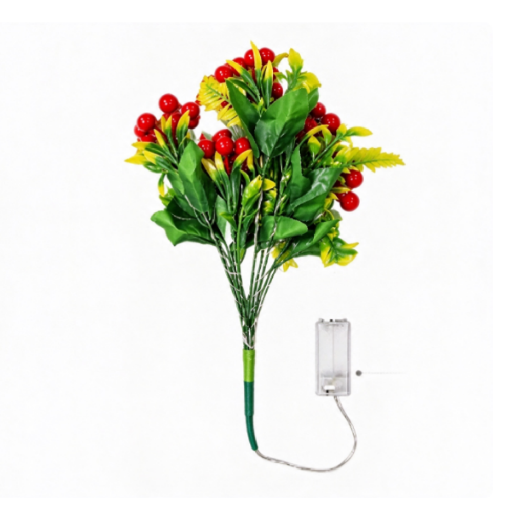 Battery Powered Lighted Christmas Red Berry Bouquet - Vase Filler Indoor Holiday Home Decor