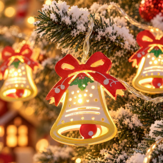 Battery Powered Christmas Bell LED String Lights - 4.92 ft, 10 LED, Xmas Tree Mantel Home Holiday Party Decor