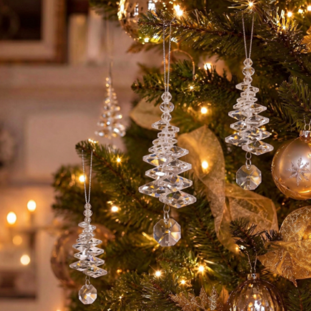 Sparkling Crystal Christmas Tree Hanging Ornament - 4 Pack, Xmas Tree Holiday Party Home Decor