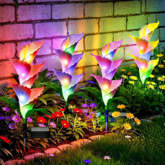 Solar Powered Color Changing LED Calla Lily Stake Lights - Weatherproof Flower Bed & Yard Accent Lighting