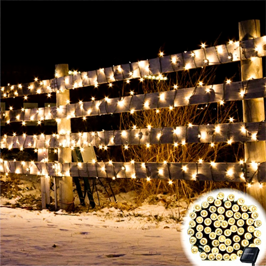 Solar Powered Warm White Fairy LED String Lights - 200 LED, Weatherproof Outdoor Holiday Garden Party Decor Lighting