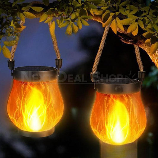 Solar Powered Flickering Flame Effect LED Lantern - Waterproof Porch & Yard Lighting