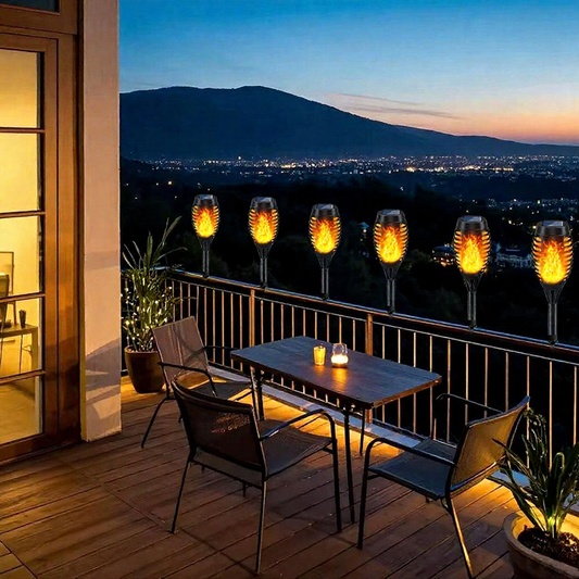 Solar Powered Flickering Flame Effect Zip Tie Mount Torch Light - Weatherproof Fence Lighting