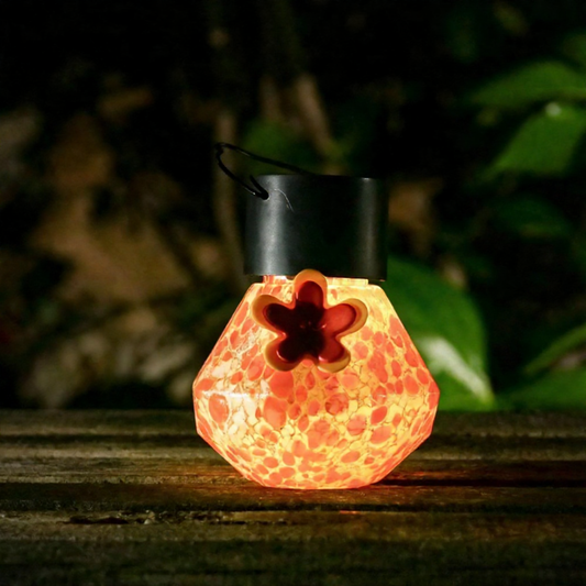 Solar Powered Hand Blown Glass Hummingbird Feeder - Backyard Garden Wildlife Accessory