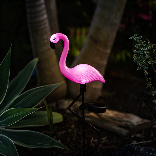 Solar Powered LED Flamingo Garden Stake Light - Weatherproof Flower Bed & Yard Lighting