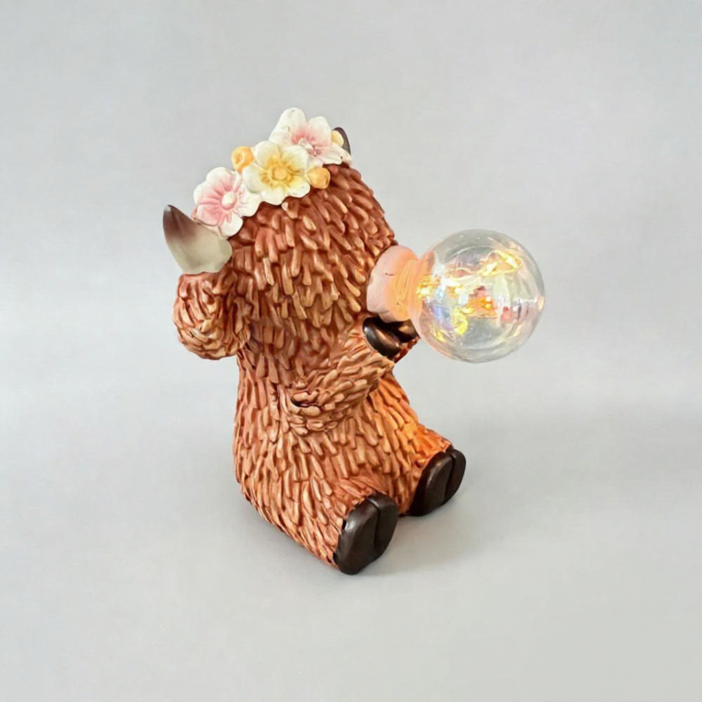 Solar Powered Light Up Resin Bubble Blowing Highland - Garden Statue Lawn & Patio Outdoor Decor