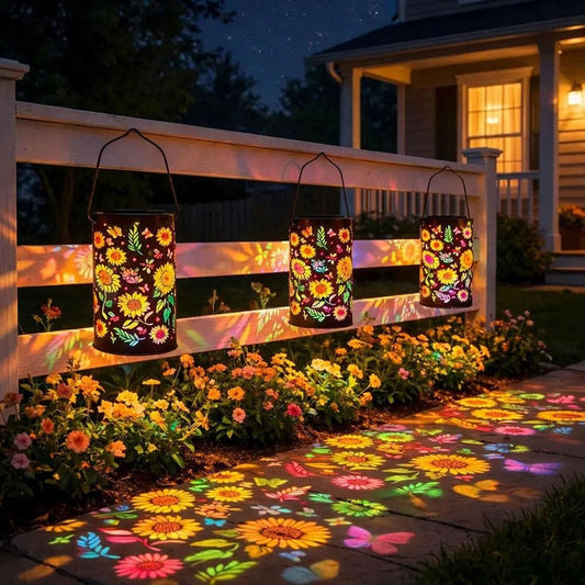 Solar Powered Multicolor LED Sunflower Metal Lantern - Weatherproof Patio & Deck Lighting