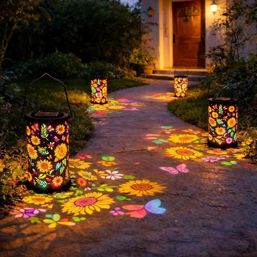 Solar Powered Multicolor LED Sunflower Metal Lantern - Weatherproof Patio & Deck Lighting